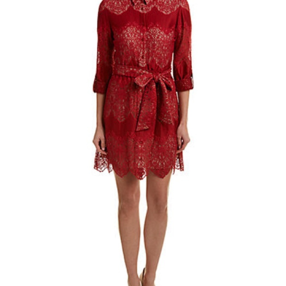 Alice + Olivia Red Lace Shirt Dress • Size 6 • Elegant Day-to-Night